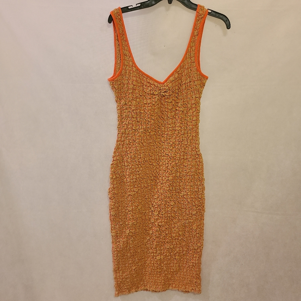 COPY - Free People Women's Set The Bar Smocked Midi Bodycon Dress in Iced Coffe… - Picture 4 of 10